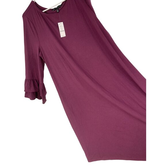 White House Black Market Purple Jersey Shift Dress XL 3/4 Ruffle Sleeve RS10280 - Picture 6 of 11